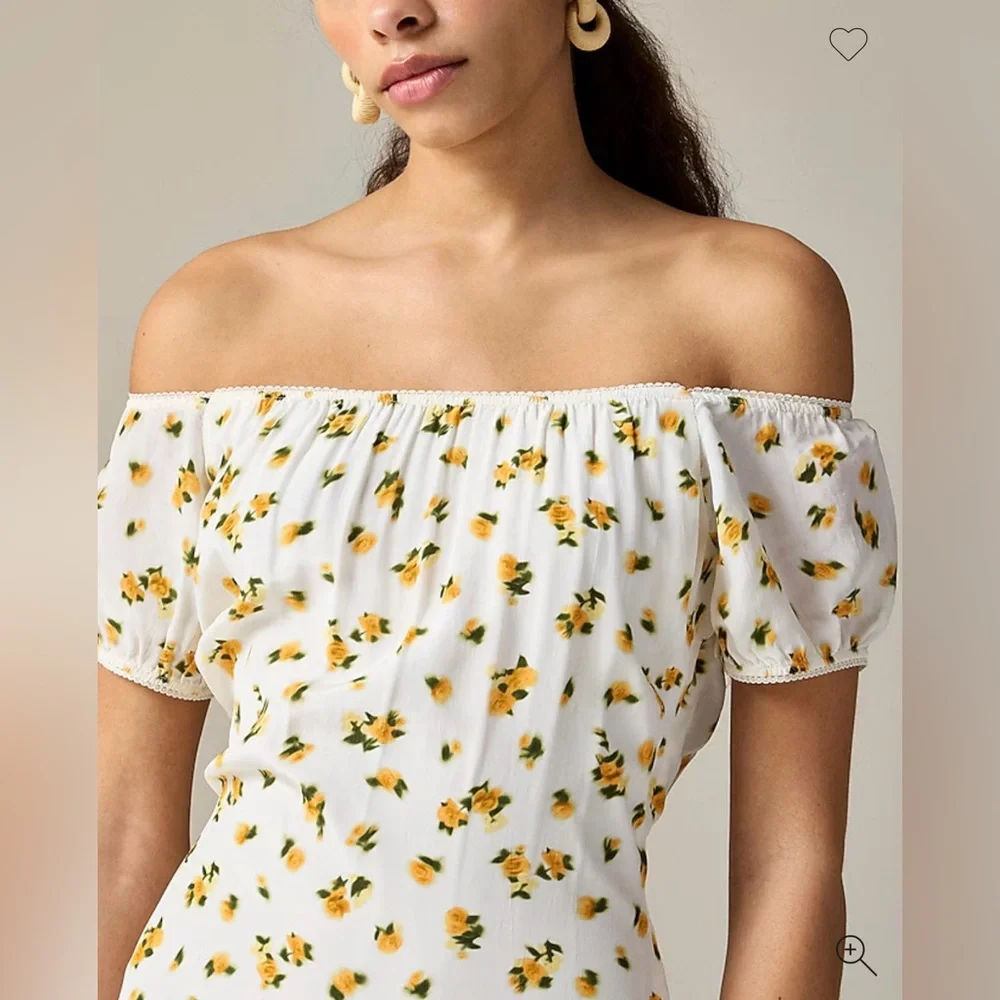J.Crew Off-the-shoulder slip dress in budding rose print